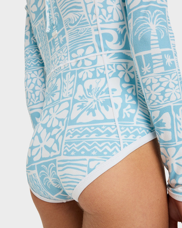 WOMENS FLOWERS WAVE LONG SLEEVE ONESIE RASH VEST